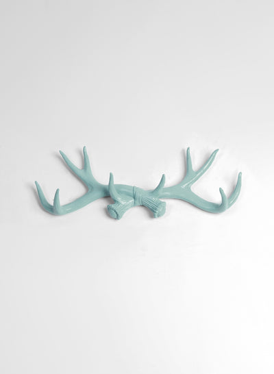 Baby Blue / Powder Blue Modern Faux Deer Antlers Wall Hook by White Faux Taxidermy. 17.25" wide.