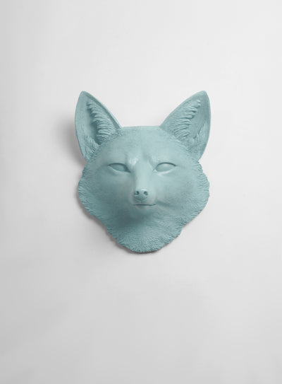 The Sylvester in Powder-Blue, Faux Taxidermy Fox Decor Head