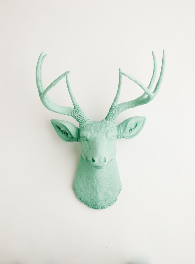 Seafoam Green Deer Head Wall decor, the Eleanor. seafoam-green resin stag head wall decoration 