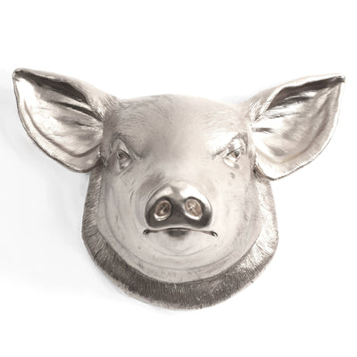 metallic aluminum-like resin modern farmhouse pig head wall decor