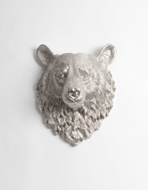 The Raleigh in Silver | Bear Head | Faux Taxidermy | Silver Resin