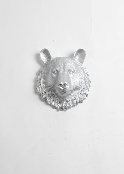 The Hector | Mini Bear Head | Faux Taxidermy | Silver Resin