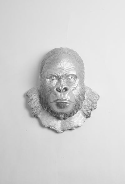 Silver Gorilla Ape Head Wall Decor