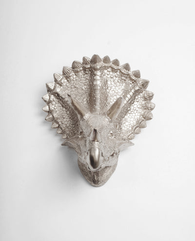 Silver triceratops head wall hanging