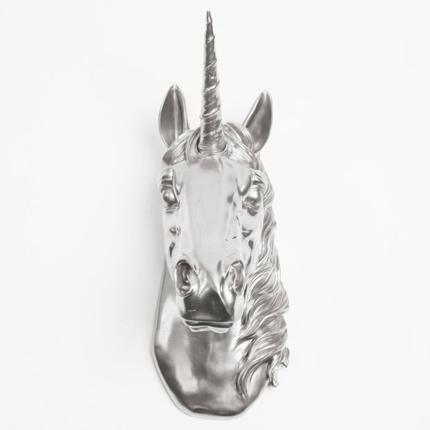 Back in Stock! The Bayer in Silver | Large Chic Unicorn Decor, Faux Wall Mount