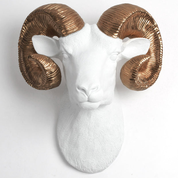 The Darby in White & Bronze - XL Ram Head | Bighorn Sheep Modern Farmhouse Decor