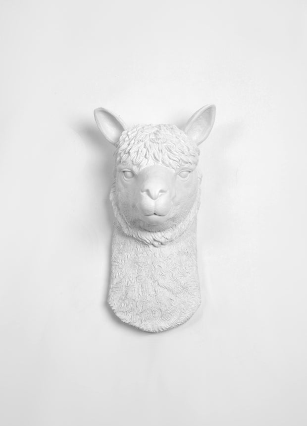 Lima the Llama wall art in White. 15" tall, 8.25" wide. 