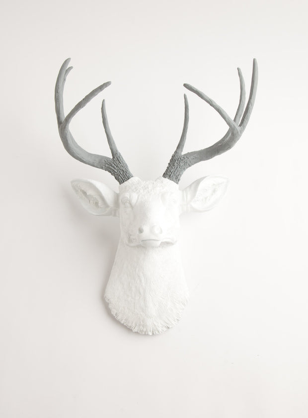 white & gray wall decor deer, The Helena. gray faux deer antlers, white faux buck head wall mount 
