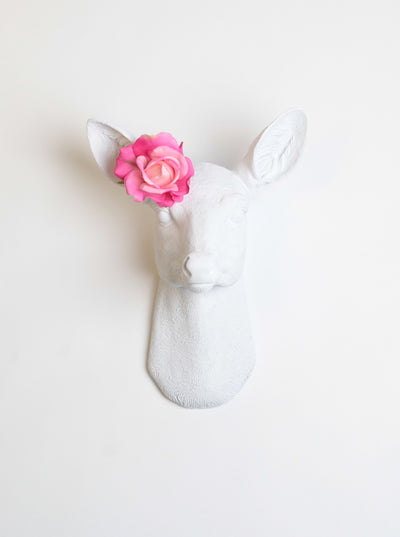 White Faux Female Deer Head Wall Mount, Flower not included 