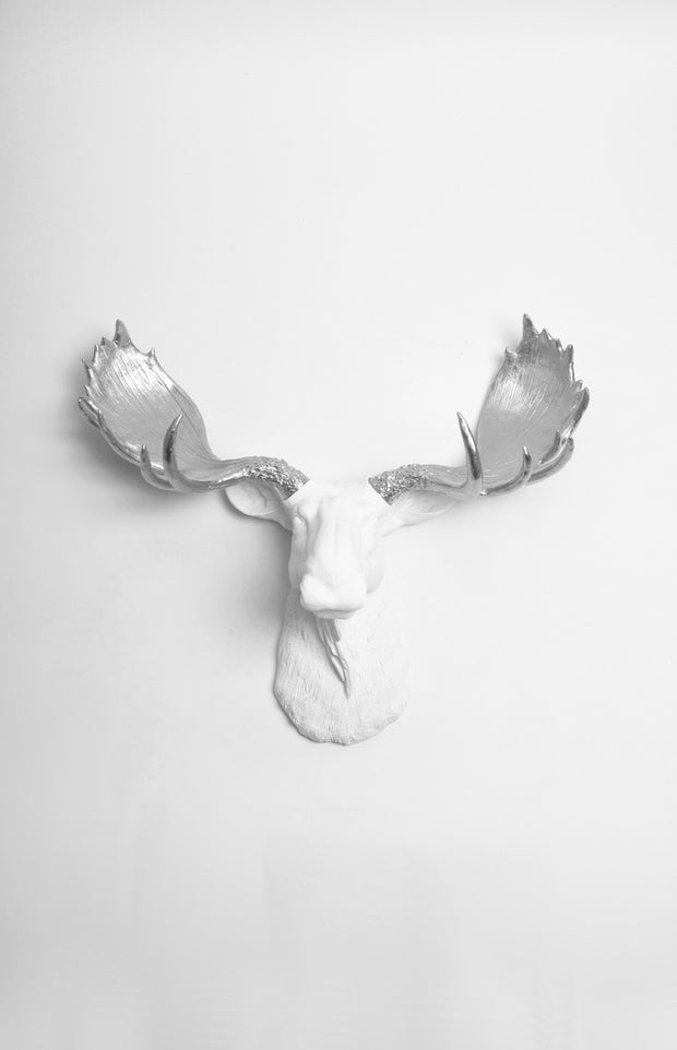 (PRE-SALE) The Adobe | Moose Head | Faux Taxidermy | White Resin w/Silver Antlers