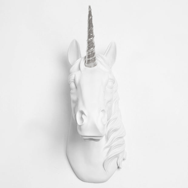 (PRE-SALE) The Bayer in White & Silver | Large Chic Unicorn Decor, Faux Wall Mount